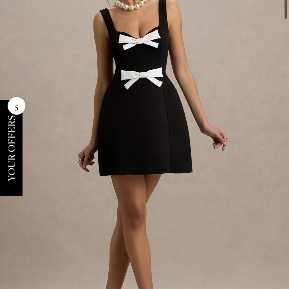 Chic Black Mini Dress with White Accents